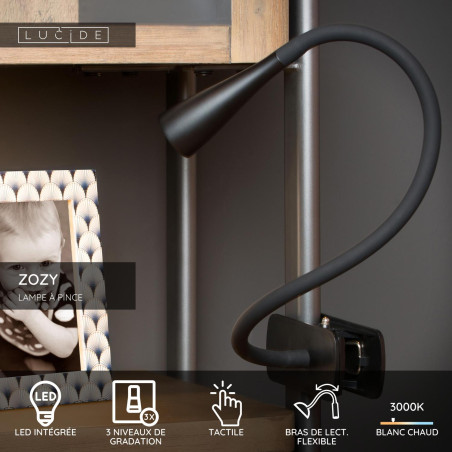 Lucide ZOZY - Lampe à pince - LED 3 StepDim - 1x4W 3000K - Noir