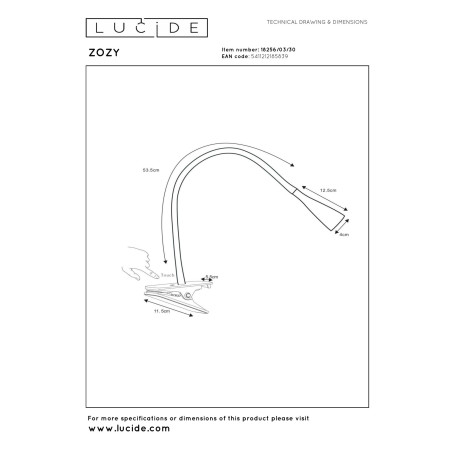 Lucide ZOZY - Lampe à pince - LED 3 StepDim - 1x4W 3000K - Noir