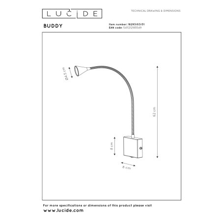 Lucide BUDDY - Lampe de chevet / Applique mural - LED - 1x4W 4000K - Blanc