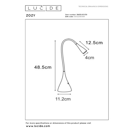 Lucide ZOZY - Lampe de bureau - LED Dim. - 1x4W 3000K - Noir