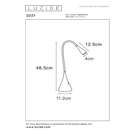 Lucide ZOZY - Lampe de bureau - LED 3 StepDim - 1x4W 3000K - Noir