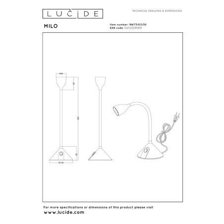 Lucide MILO - Lampe de bureau - Ø 12,8 cm - LED - 1x3,2W 3000K - Noir