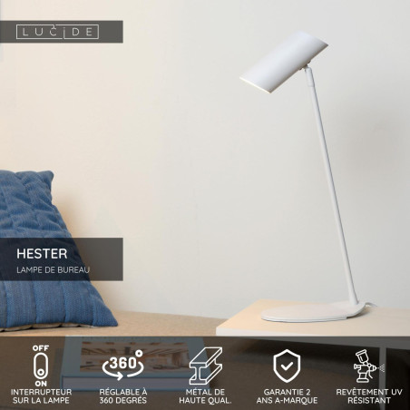 Lucide HESTER - Lampe de bureau - 1xGU10 (MR16) - Blanc