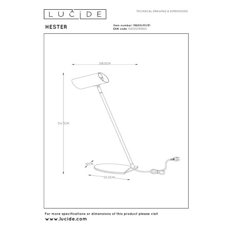 Lucide HESTER - Lampe de bureau - 1xGU10 (MR16) - Blanc