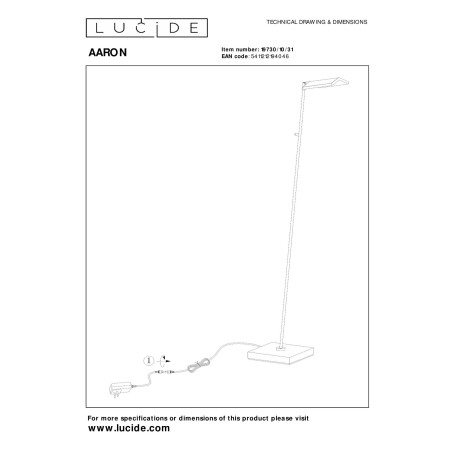 Lucide AARON - Lampadaire / lampe de lecture - LED Dim. - CCT - 1x12W 2700K/4000K - Blanc