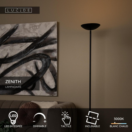 Lucide ZENITH - Lampadaire - LED Dim. - 1x20W 3000K - Noir