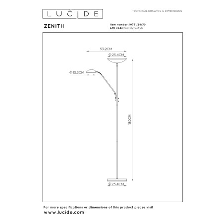 Lucide ZENITH - Lampadaire / lampe de lecture - LED Dim. - 3000K - Noir