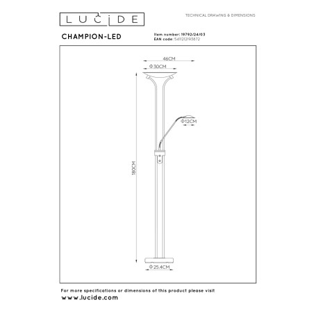 Lucide CHAMPION-LED - Lampadaire / lampe de lecture - LED Dim. - 3000K - Bronze
