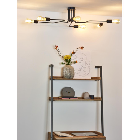 Lucide LESTER - Plafonnier - 6xE27 - Noir - L 75 x P 100 x H 20 cm
