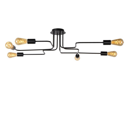Lucide LESTER - Plafonnier - 6xE27 - Noir - L 75 x P 100 x H 20 cm