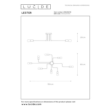 Lucide LESTER - Plafonnier - 8xE27 - Noir