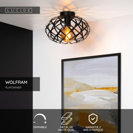 Lucide WOLFRAM - Plafonnier - Ø 30 cm - 1xE27 - Noir