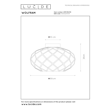Lucide WOLFRAM - Plafonnier - Ø 30 cm - 1xE27 - Noir