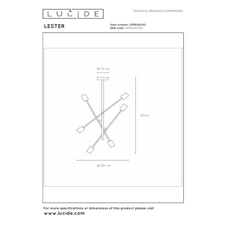 Lucide LESTER - Plafonnier - 6xE27 - Or Mat / Laiton