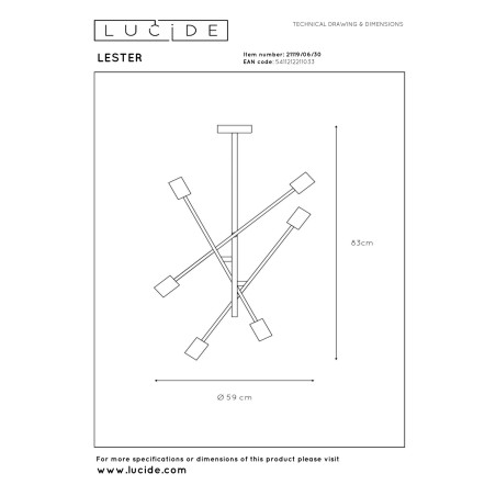 Lucide LESTER - Plafonnier - 6xE27 - Noir - L 59 x P 59 x H 83 cm