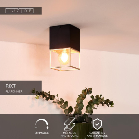 Lucide RIXT - Plafonnier - 1xE27 - Noir