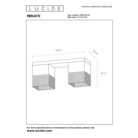Lucide RENATE - Plafonnier - 2xE27 - Or Mat / Laiton