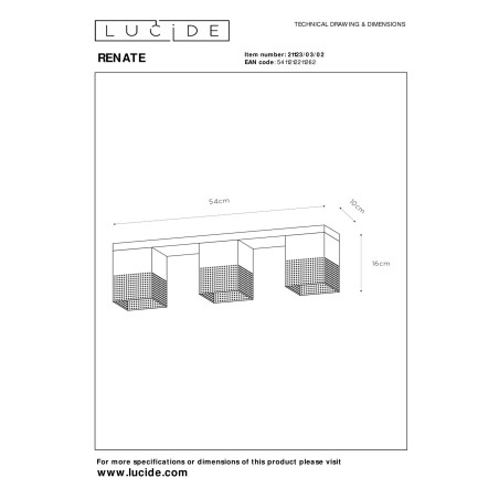 Lucide RENATE - Plafonnier - 3xE27 - Or Mat / Laiton