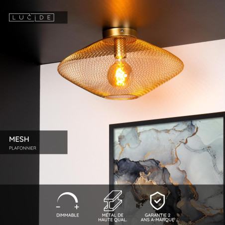 Lucide MESH - Plafonnier - Ø 45 cm - 1xE27 - Or Mat / Laiton