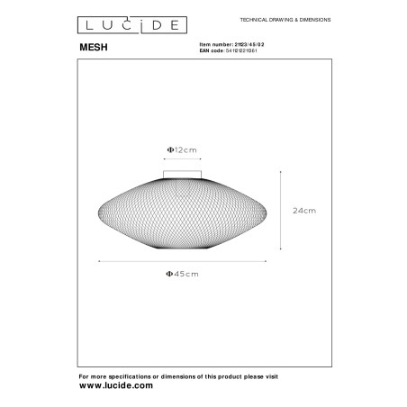 Lucide MESH - Plafonnier - Ø 45 cm - 1xE27 - Or Mat / Laiton