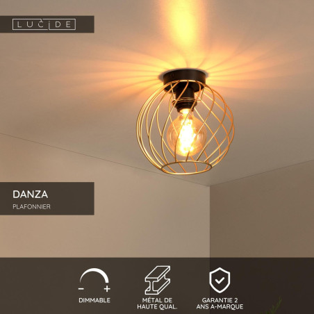 Lucide DANZA - Plafonnier - Ø 25 cm - 1xE27 - Or Mat / Laiton