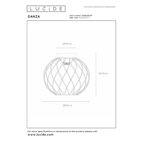 Lucide DANZA - Plafonnier - Ø 25 cm - 1xE27 - Noir