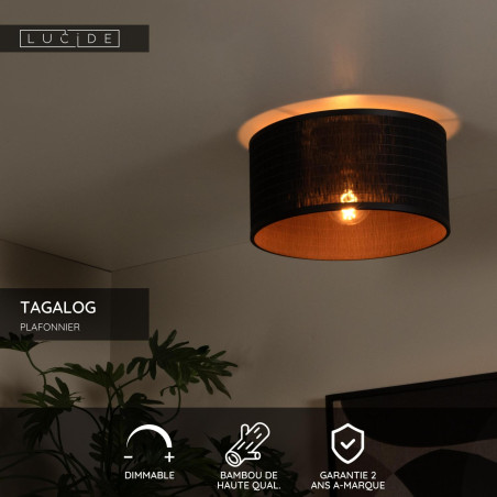 Lucide TAGALOG - Plafonnier - Ø 40 cm - 1xE27 - Noir