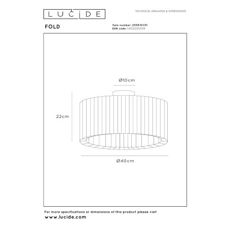 Lucide FOLD - Plafonnier - Ø 40 cm - 1xE27 - Blanc