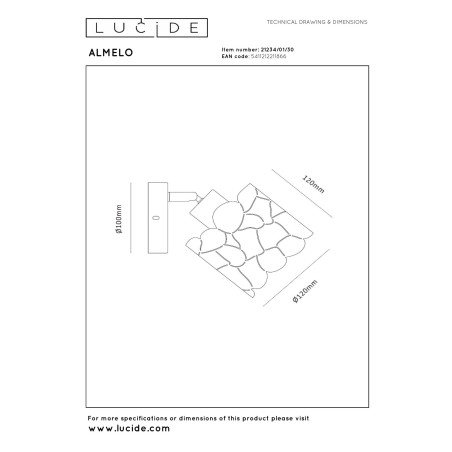 Lucide ALMELO - Spot mural / Applique mural - Ø 12 cm - 1xE14 - Noir