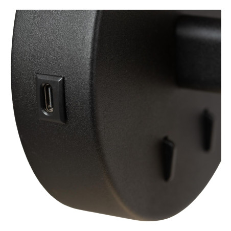 Lucide JOSIANE - Applique murale - Ø 18 cm - 1xG9 - Point de rechargement USB - Noir - Vibes