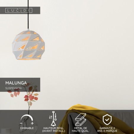 Lucide MALUNGA - Suspension - Ø 25 cm - 1xE27 - Blanc