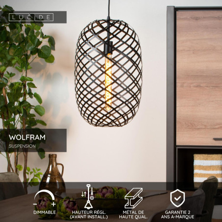 Lucide WOLFRAM - Suspension - Ø 32 cm - 1xE27 - Noir