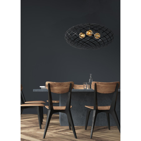 Lucide WOLFRAM - Suspension - Ø 100 cm - 3xE27 - Convient aux mezzanines et plafonds hauts - Noir
