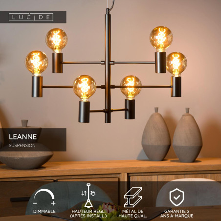 Lucide LEANNE - Suspension - 6xE27 - Noir
