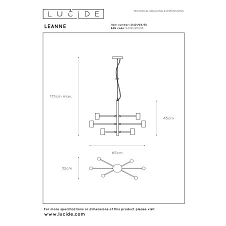 Lucide LEANNE - Suspension - 6xE27 - Noir