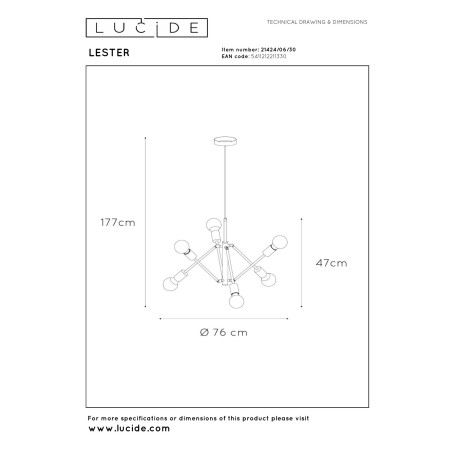Lucide LESTER - Suspension - 6xE27 - Noir