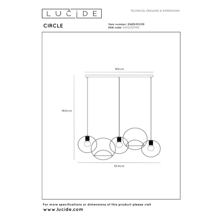 Lucide CIRCLE - Suspension - 3xE27 - Noir