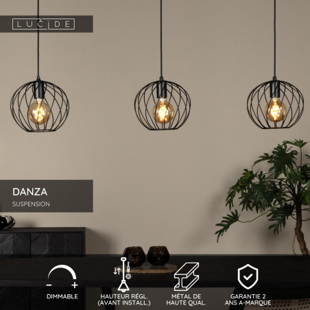 Lucide DANZA - Suspension - 3xE27 - Noir