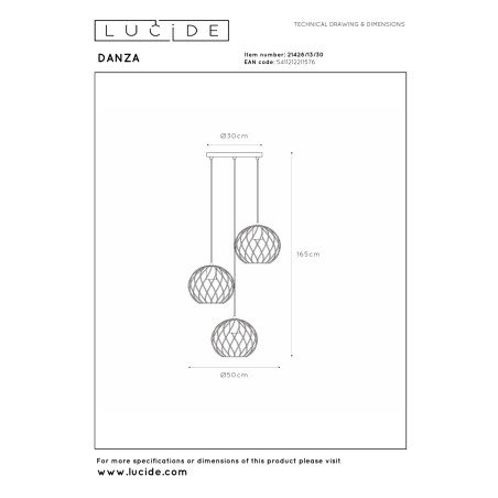 Lucide DANZA - Suspension - Ø 50 cm - 3xE27 - Noir