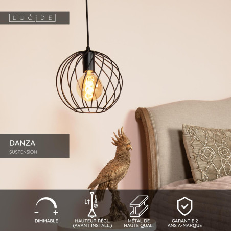 Lucide DANZA - Suspension - Ø 25 cm - 1xE27 - Noir