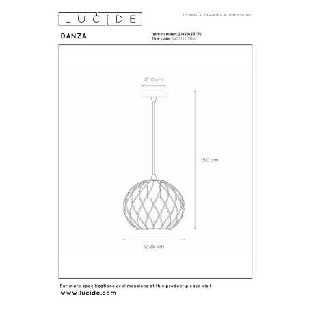 Lucide DANZA - Suspension - Ø 25 cm - 1xE27 - Noir