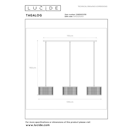 Lucide TAGALOG - Suspension - Ø 40 cm - 3xE27 - Noir - Essential