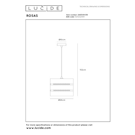 Lucide ROSAS - Suspension - Ø 26 cm - 1xE27 - Noir