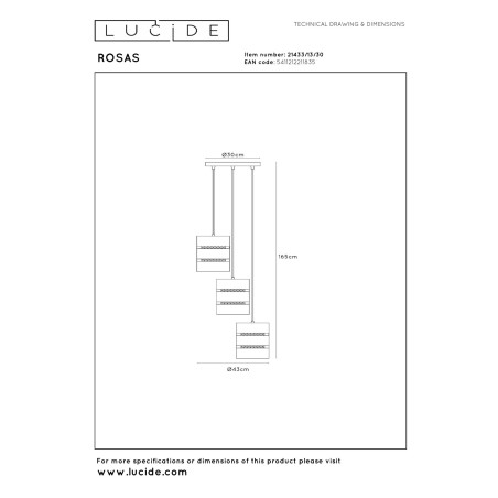 Lucide ROSAS - Suspension - Ø 43 cm - 3xE27 - Noir