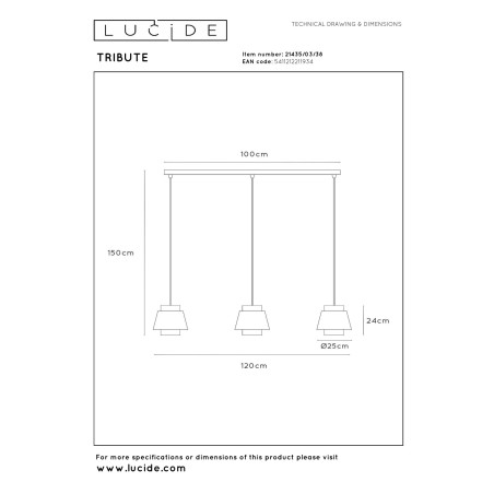 Lucide TRIBUTE - Suspension - 3xE27 - Crème