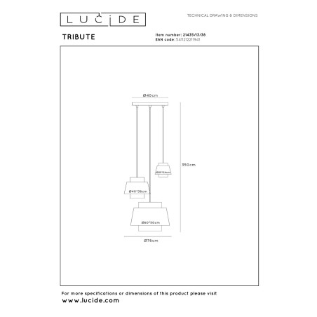 Lucide TRIBUTE - Suspension - Ø 76 cm - 3xE27 - Convient aux mezzanines et plafonds hauts - Crème