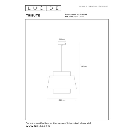 Lucide TRIBUTE - Suspension - Ø 60 cm - 1xE27 - Crème