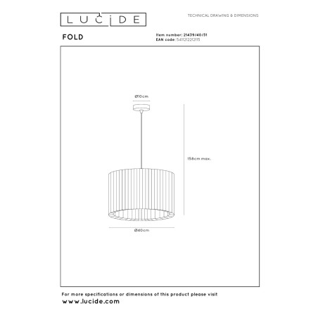 Lucide FOLD - Suspension - Ø 40 cm - 1xE27 - Blanc