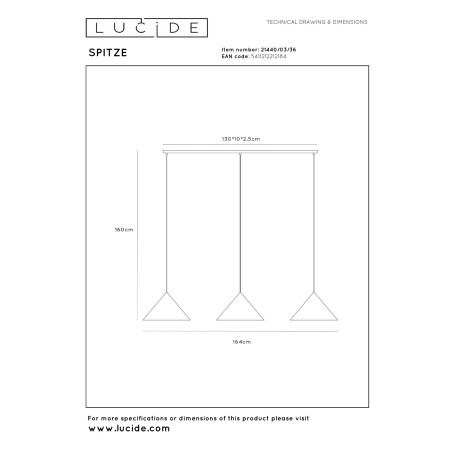Lucide SPITZE - Suspension - 3xE27 - Gris - Vibes