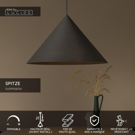 Lucide SPITZE - Suspension - Ø 60 cm - 1xE27 - Gris - Vibes